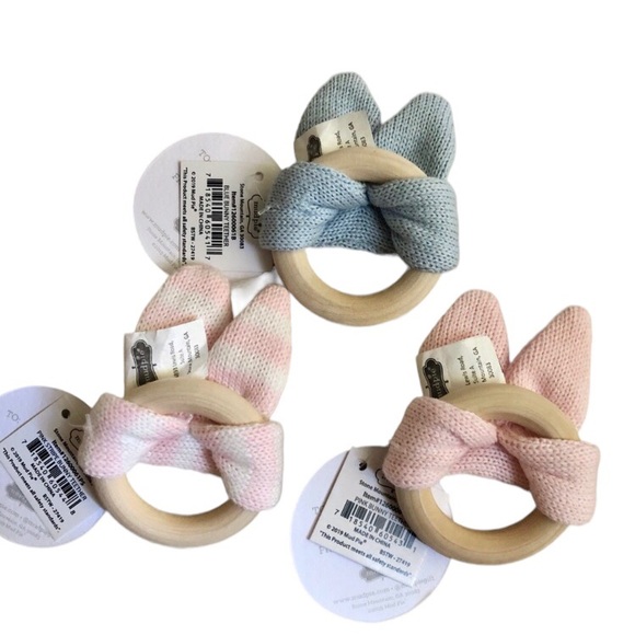MUD PIE Wooden Teething Ring w/ Knit Bunny Ears - Picture 2 of 6